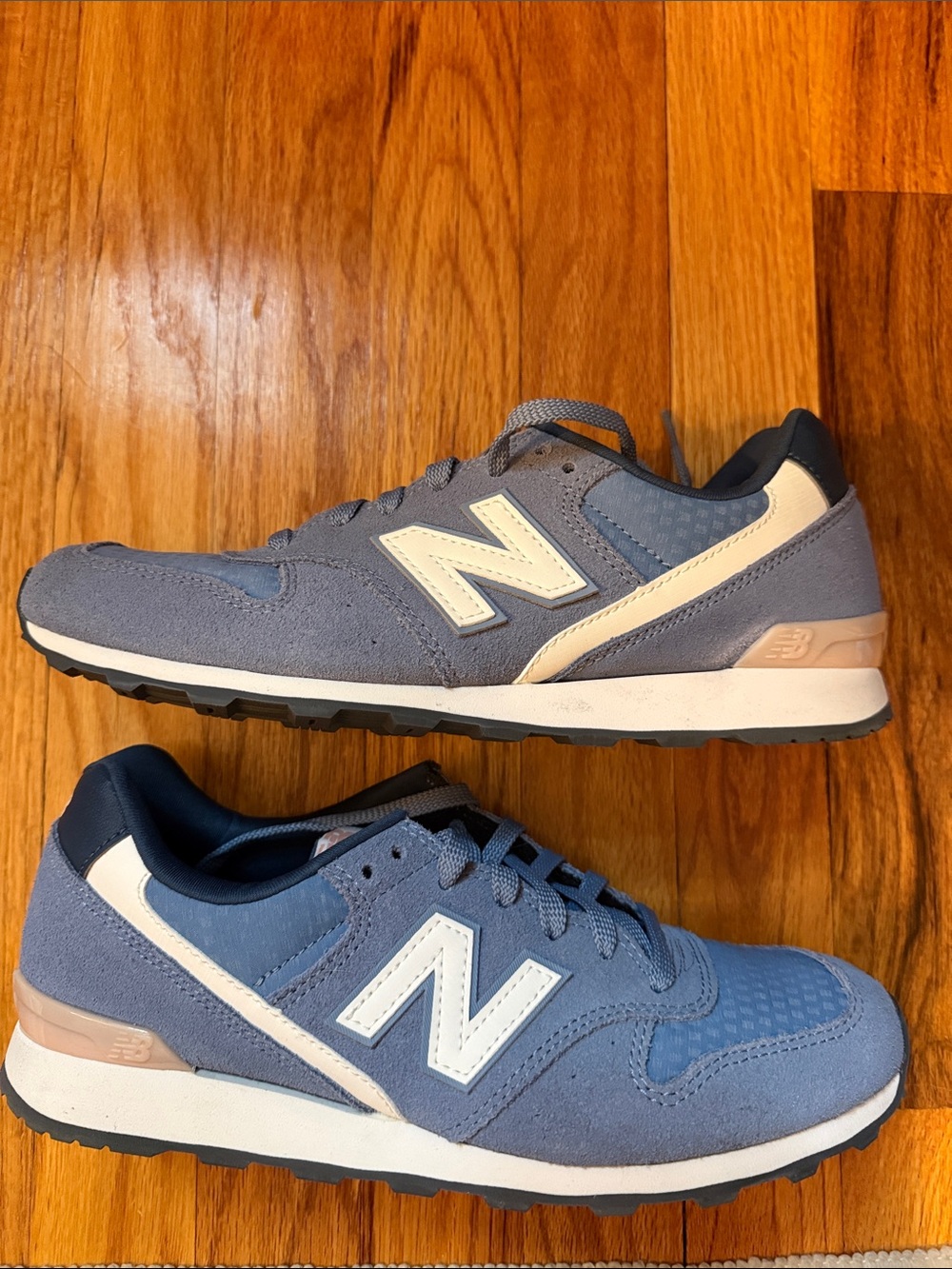 New Balance 696 Gray and Blue Suede Sneakers